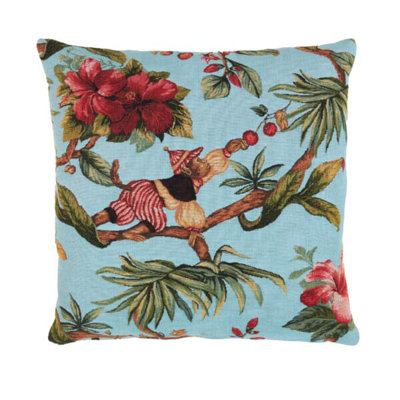 Tropical Monkey Red Tapestry Cushion with Feather Filler 