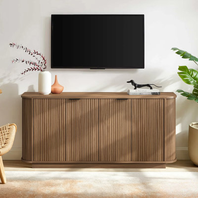 Modern 63" Fluted Sideboard With Curved Edge, TV Stand Storage Cabinet With Foldable Doors
