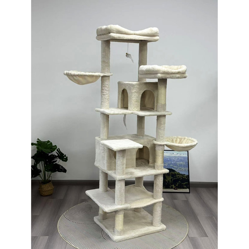 Arbre à chat à 6 niveaux de 68 pouces de hauteur avec coussins moelleux amovibles, poteaux à griffes couverts, hamacs confortables et relaxants, 20 po de profondeur, 17,8 po de largeur, 19,5 po 18,24 po