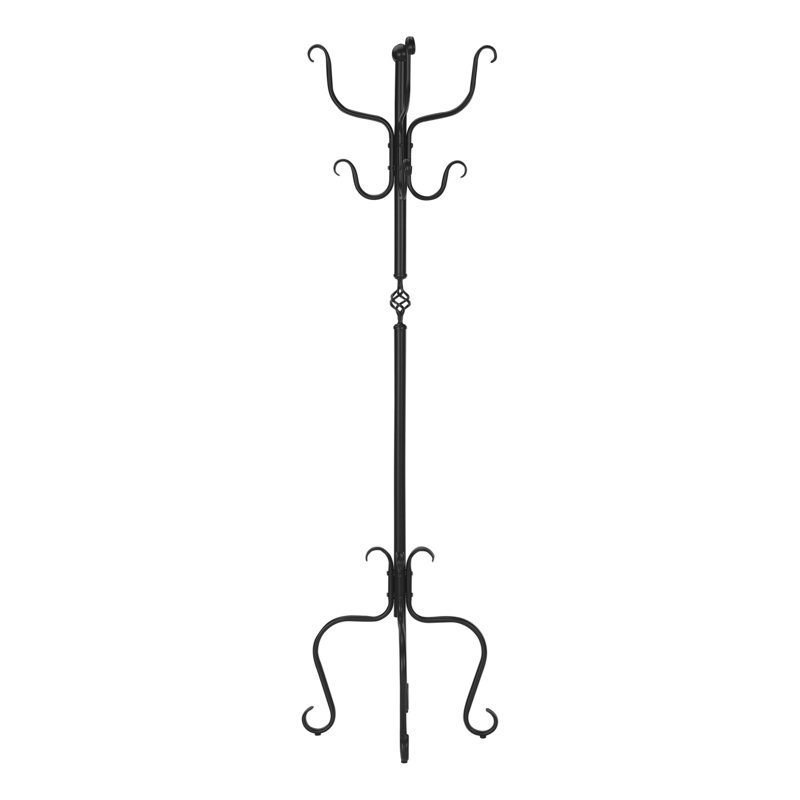 Coat Rack, Hall Tree, Free Standing, 8 Hooks, Entryway, 74"H, , Black Metal, Transitional