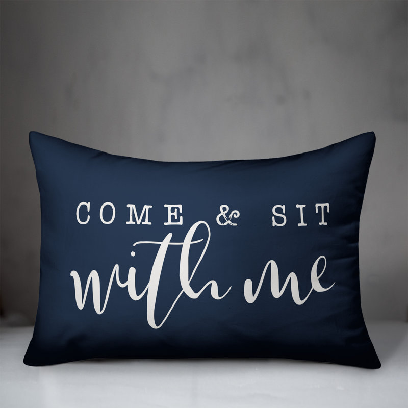 Textual Outdoor Throw Pillow, Navy