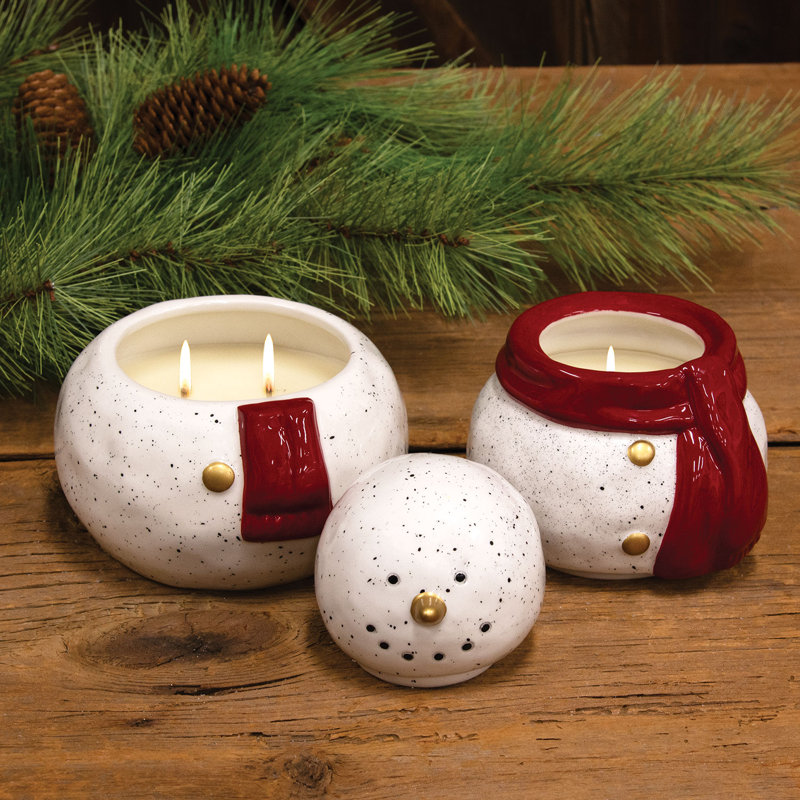 3/Set, Stacking Ceramic Snowman Winter Pine Candle