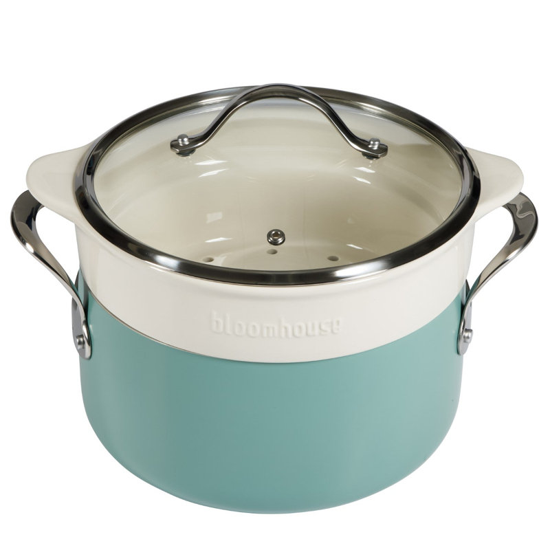 Ensemble de 6 bols néerlandais en aluminium antiadhésif 6 pintes, Turquoise / blanc / aluminium