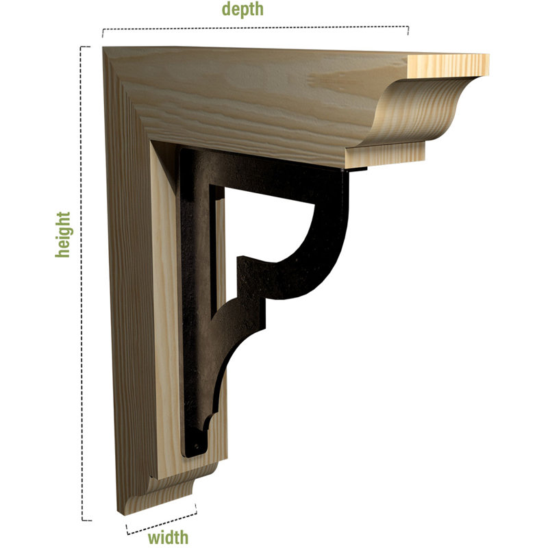 Support simple en fer Bradford 8 po, H 12 po x P 9 1/2 po, Sapin de Douglas de l 3 1/2 po x T 2 po (lisse)