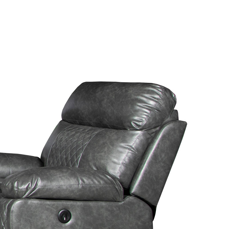 Edwood Faux Leather Power Recliner, Gray Faux Leather