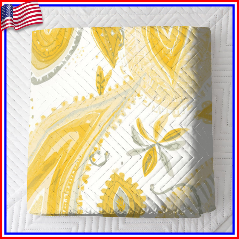 Yellow Paisley Pattern Quilted Bedspread All Sizes, Full / Double