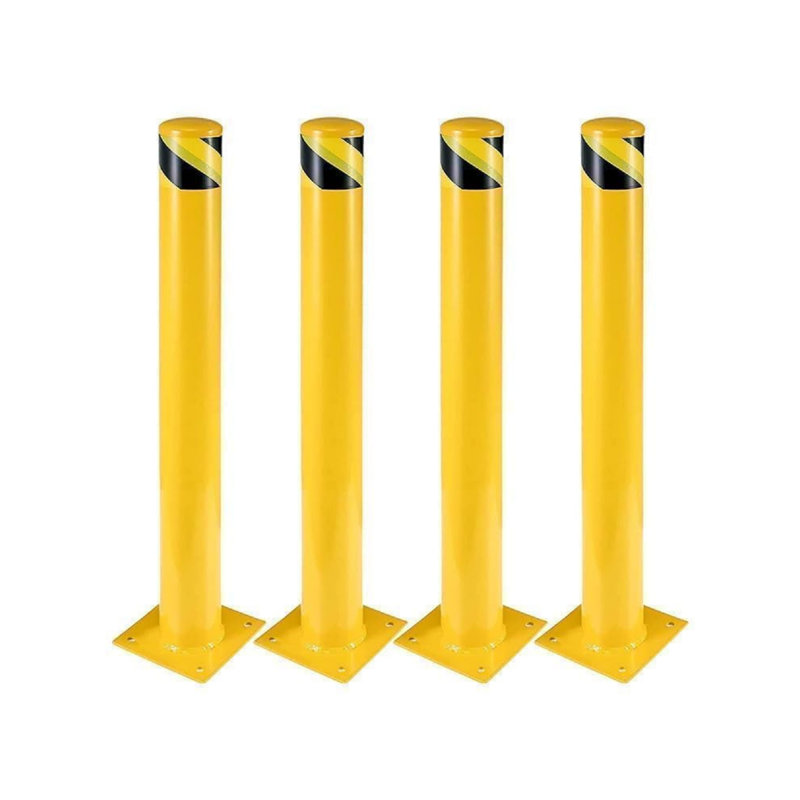 Lot de 6 bornes de sécurité en acier jaune de 91 cm de hauteur et 11,5 cm de diamètre, robustes, avec boulons d'ancrage pour allée, système de contrôle du courant.