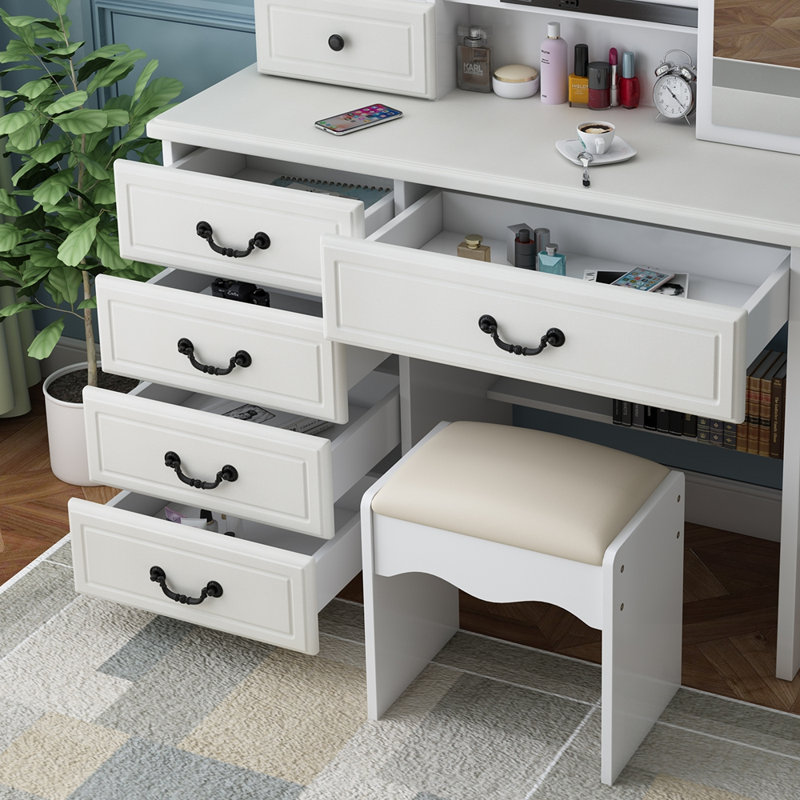 Élégant meuble-lavabo avec éclairage réglable et rangement spacieux, parfait pour le maquillage et l'organisation des essentiels