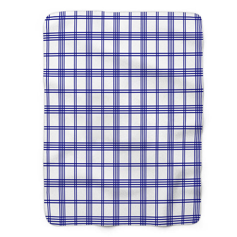 Couverture en sherpa bleu marine à carreaux bleu marine de qualité supérieure, L 50 po x L 60 po