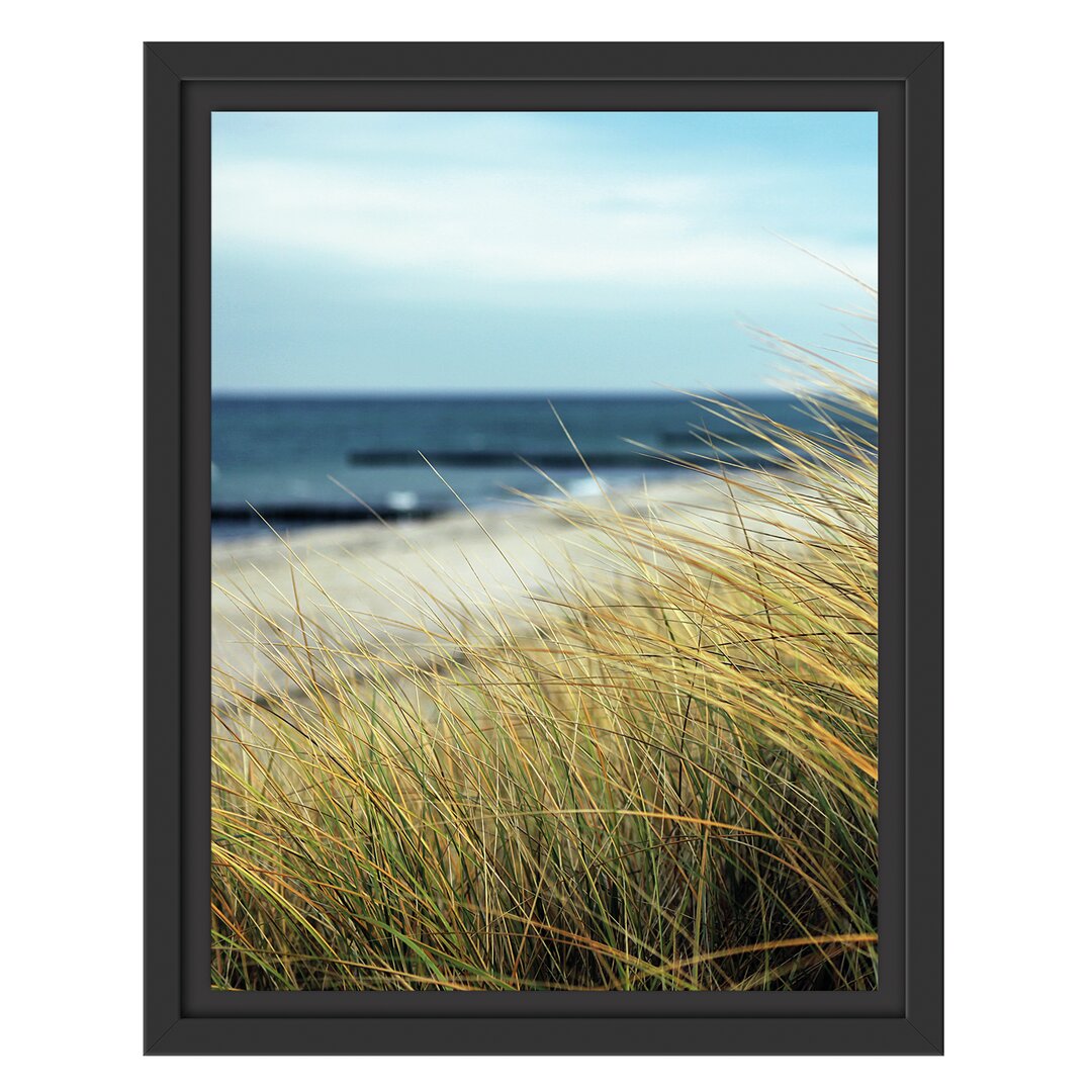 Gerahmtes Wandbild Sanddünen mit Schilfgras am Meer