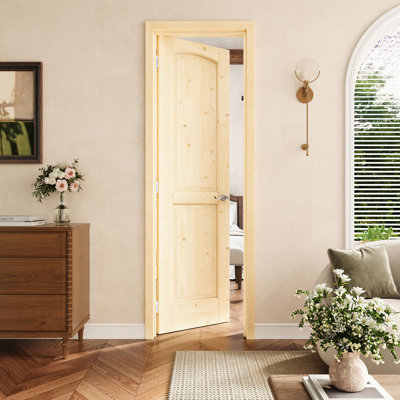 Porte pré-suspendue à 2 panneaux en bois de pin de 24 po x 80 po avec charnières argentées, bois de pin naturel, porte intérieure comme porte de garde-manger, porte de chambre à coucher, porte de buanderie, portes de placard, portes de pièce, main gauche