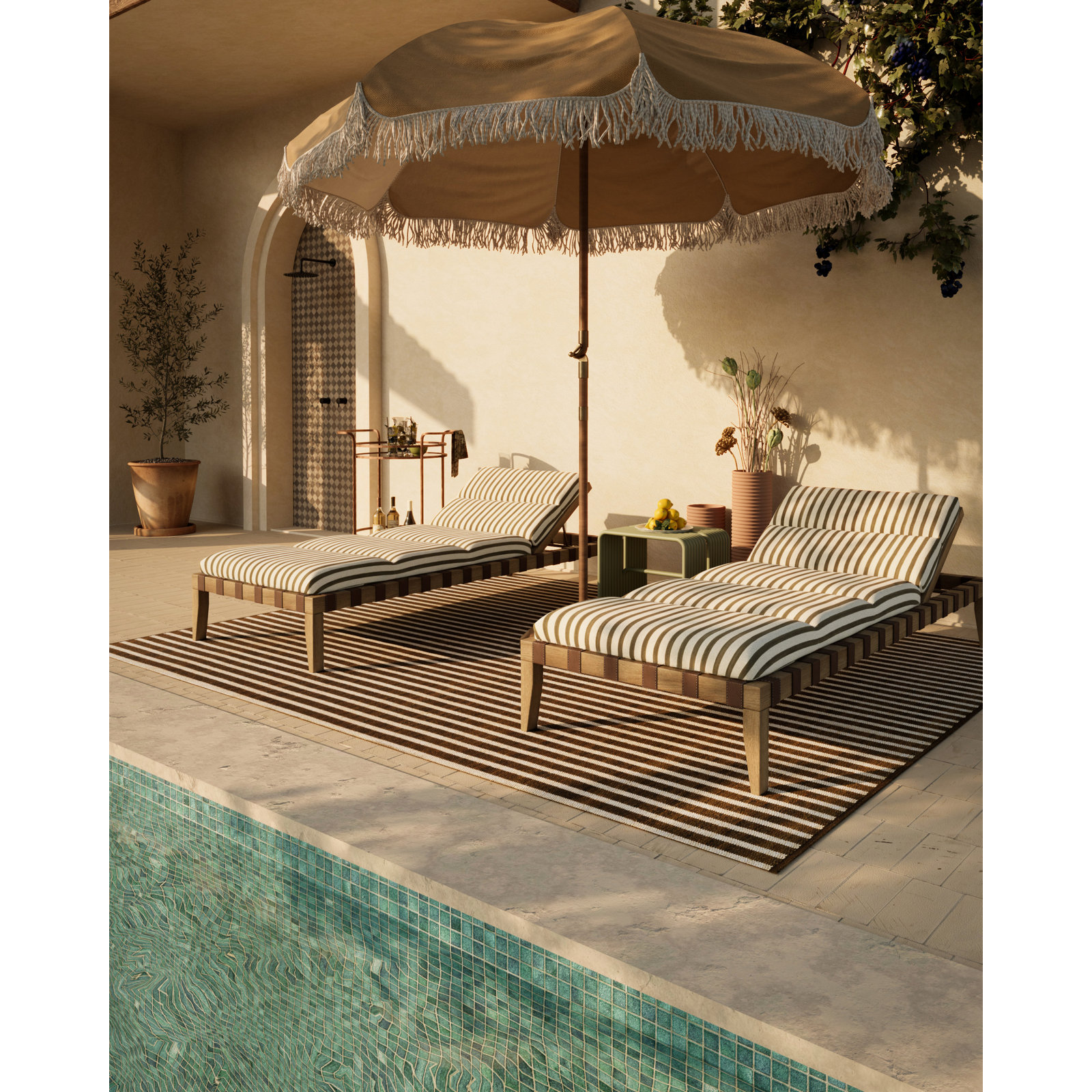 Acerra Brown Hand-Woven Striped Outdoor Rug, Rectangle 5' x 7'6"
