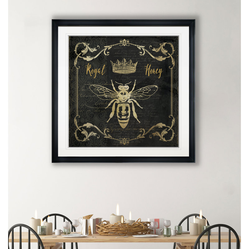 Royal Honey Bee I - impression d'art graphique, H 17,5 po x l 17,5 po x P 1,5 po, Cadre plastique noir