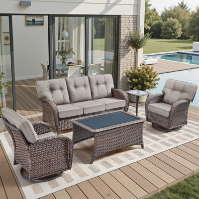 5-Piece Patio Furniture  Sofa Set, All-Weather Outdoor Seating Set With Swivel Glider Chairs