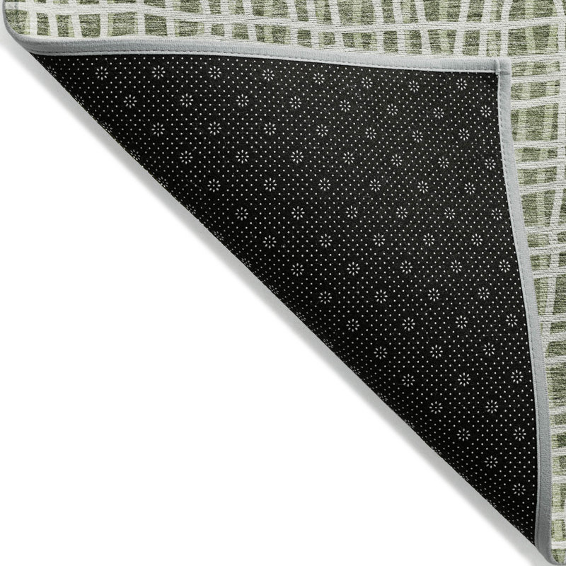 Tapis intérieur lavable rayé vert et ivoire 5 pi x 8 pi