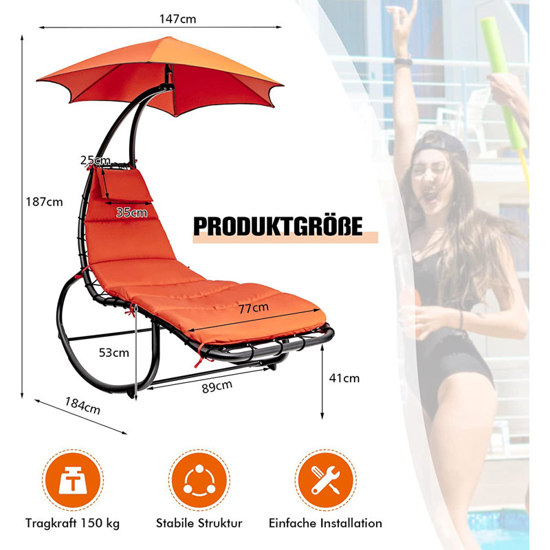 Almir 184cm Long Reclining Single Chaise with Cushions, Orange