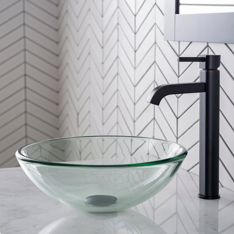 Clear Glass Circular Vessel Bathroom Sink with Faucet, Oil Rubbed Bronze