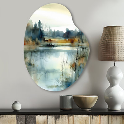 «Summer Lake Landscape Illustration II - Asymmetric Lake», reproduction d'art murale en métal Freeform
