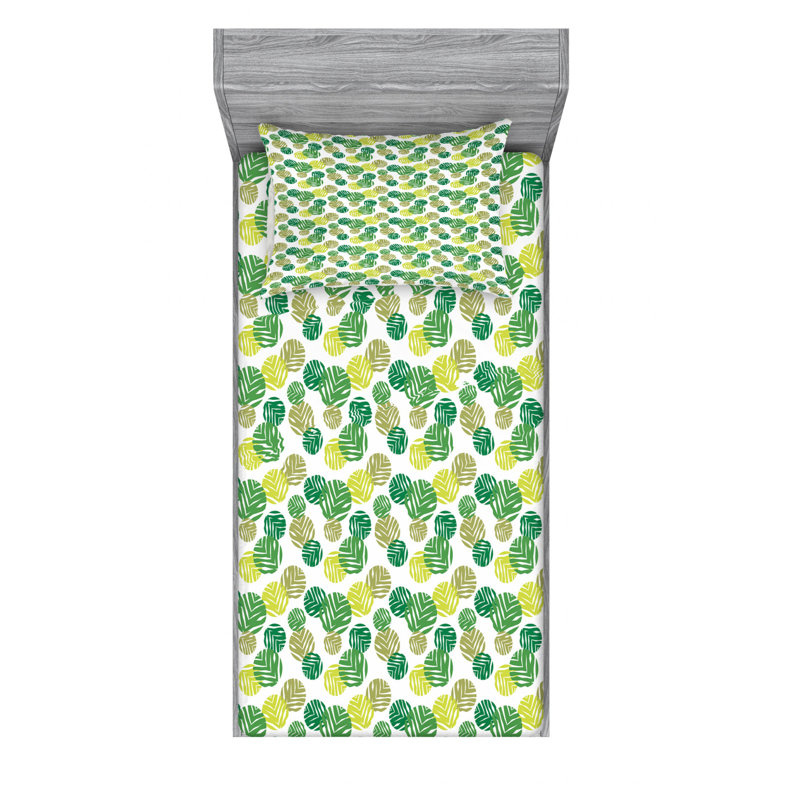 Rowan Microfiber Floral Sheet Set, Twin XL Sheet Set + Fitted Sheet + 1 Pillowcase, Green/Ivory Floral