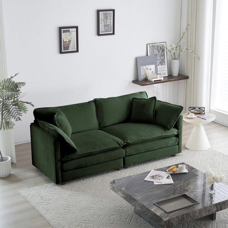 Chenille 2 pour salon, garnie de 4 coussins, structure en bois stable, tissu, canapé confortable pour la maison, construction, matériau, assise confortable