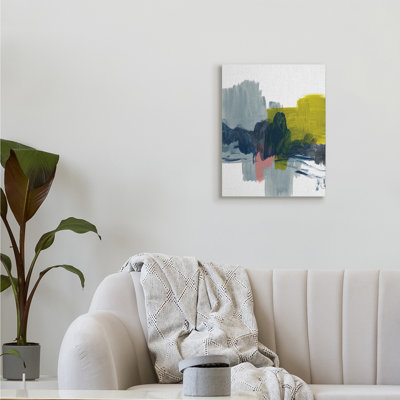 Vif abstrait coups de pinceau bleu gris jaune par Bronwyn Baker - Peinture