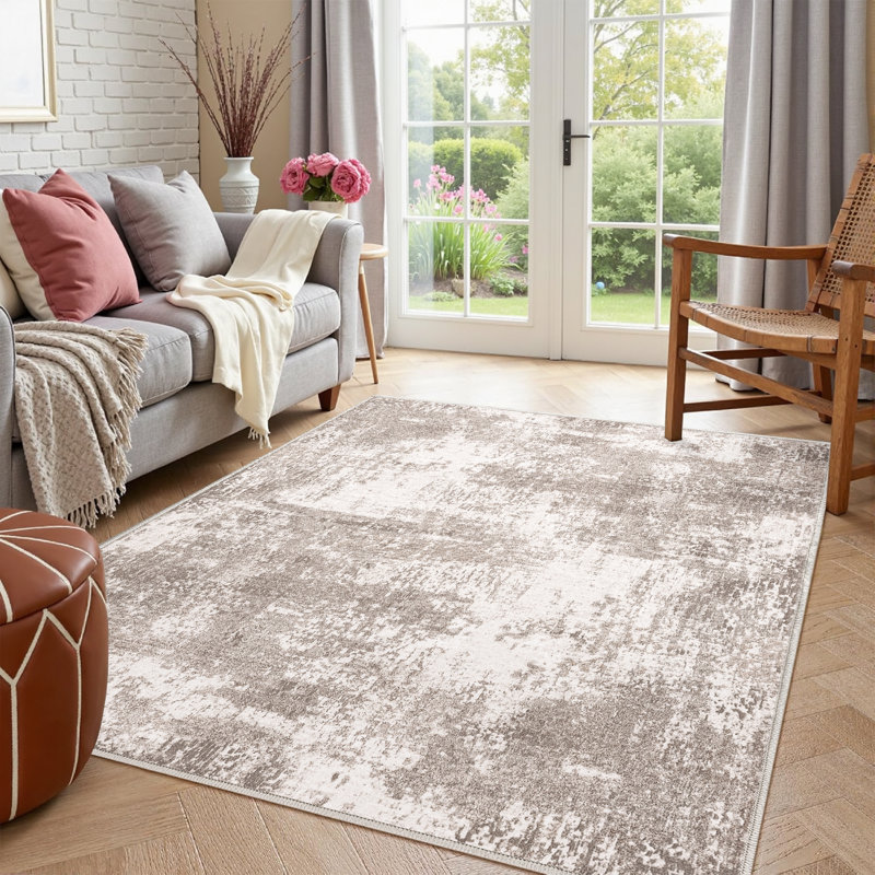 Tapis abstrait lavable à la machine avec envers antidérapant Amot, Rectangle 5 pi x 7 pi