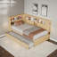Lit de jour en bois avec tablettes de rangement, station de charge et lit gigogne-2134193415