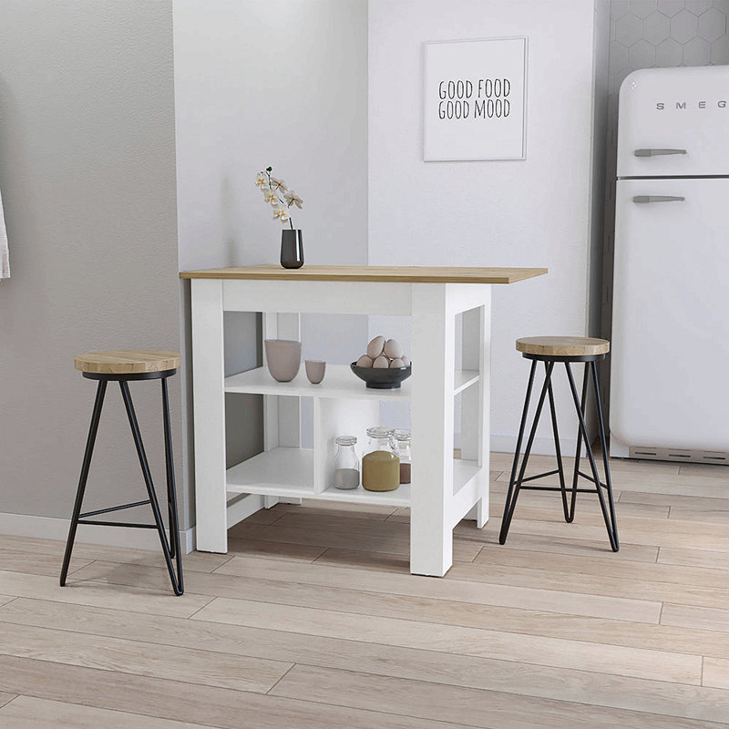 Lisbon Kitchen Island, 3-Tier Shelf And Large Workstation