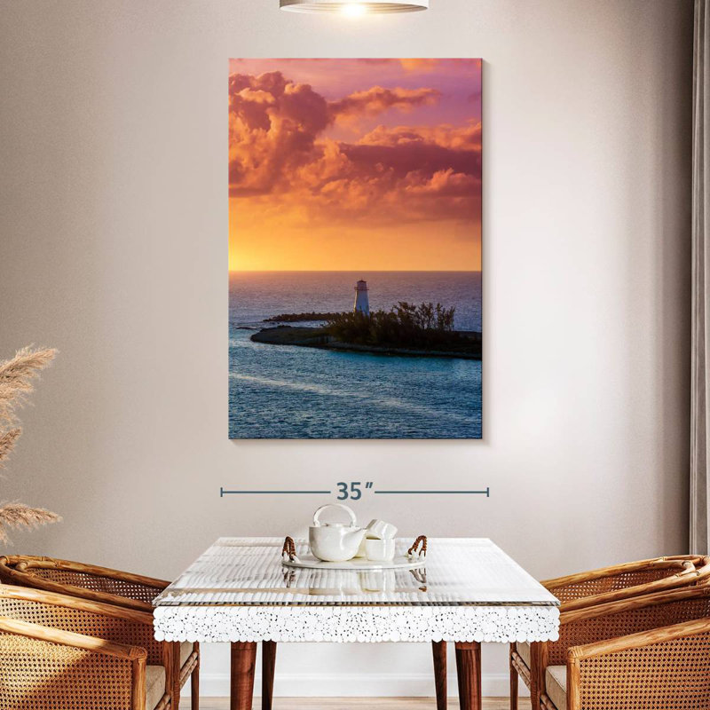 Paradise island lighthouse sunset Aletra, H 51 po x l 34 po