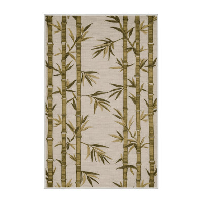 Machine Washable Botanical Beige Area Rug