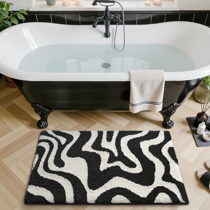 Tapis de bain antidérapant à motif zèbre, noir et blanc, 61 x 109 cm, en microfibre ultra douce, absorbante, à séchage rapide et lavable. Idéal pour le plancher de la salle de bain, la douche, le lavabo, la baignoire et le linge.
