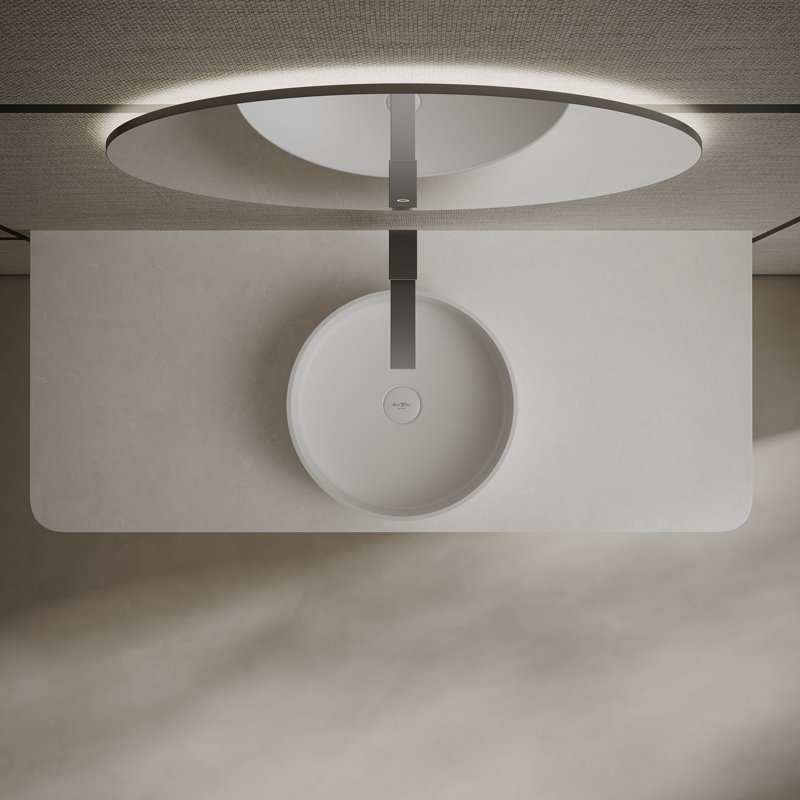 Lavabo de salle de bain rond 16 po Monblari, Blanc mat