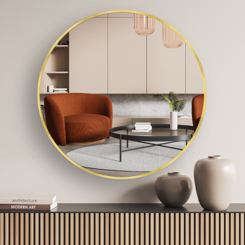 nielsen Jaron Round Wall Mirror, Aluminium, 60 cm H x 60 cm W, Gold
