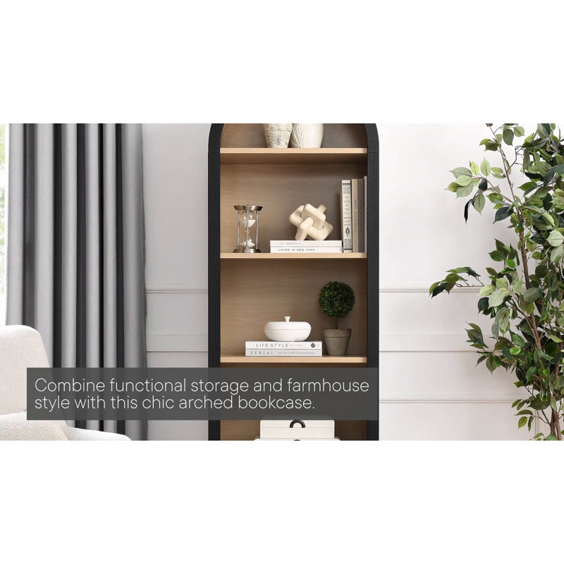 Evie Arched Narrow Black Bookcase Display Cabinet