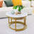 Ronik Round Shape Nesting Coffee Table for Living Room Marble Style Tabletop Gold Metal Frame