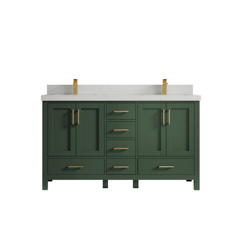 Ensemble de meuble-lavabo double 60 po Malibu, Quartz de Carrare