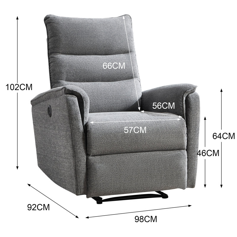 98cm Wide Modern Soft Upholstered Power Recliner, Dark Gray