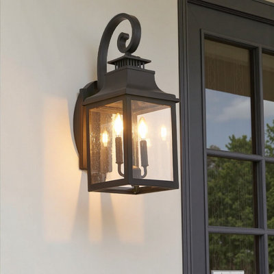 Lanterne murale d'extérieur 23 po - Applique murale rétro en métal noir avec verre transparent ensemencé pour porche, patio et jardin (1 paquet, ampoule non incluse)