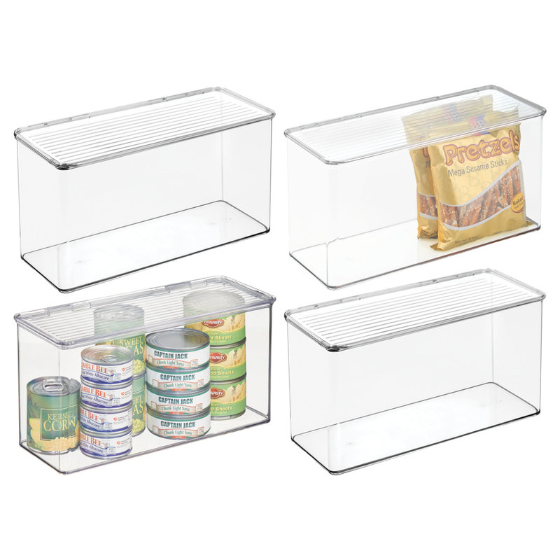 Stackable Hinged-Lid Pantry or Kitchen Storage Box - Lidded Storage Box for Organizing Cabinets and Under Sinks