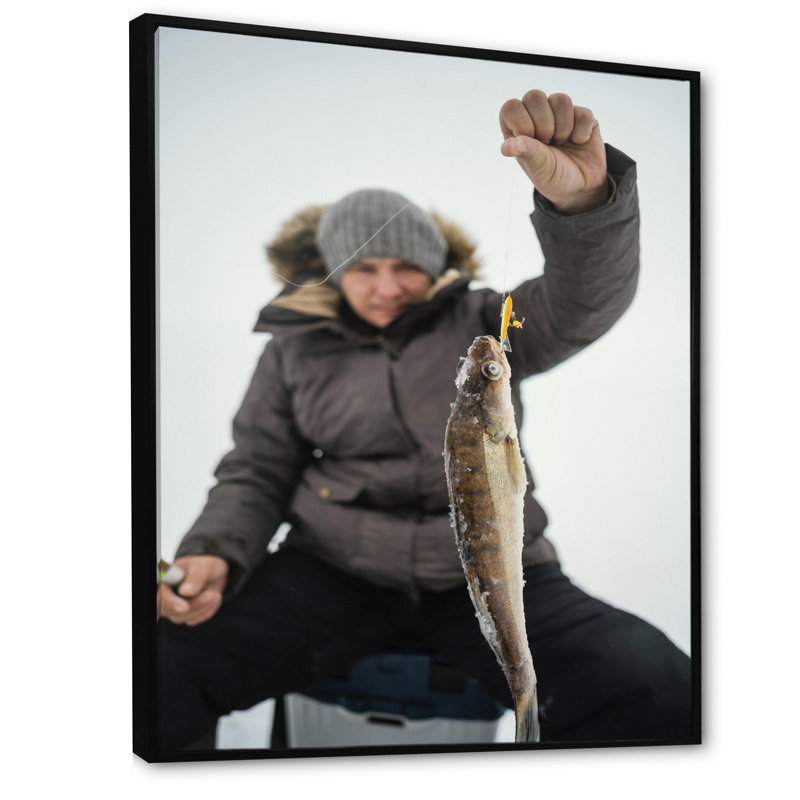 " Winter Fishing Nautical Escapes ", 32" H x 16" W x 1" D, Black Floater Framed
