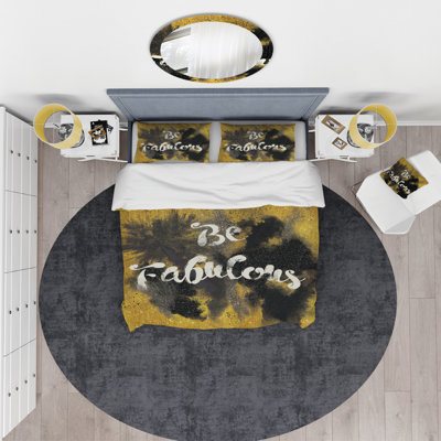 Citation «Be Fabulous» noir sur or - ensemble de housse de couette tendance - microfibre de polyester