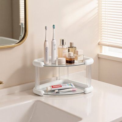 Organisateur de comptoir de salle de bain à 2 niveaux, tablette de coiffeuse, plateau de maquillage en plastique