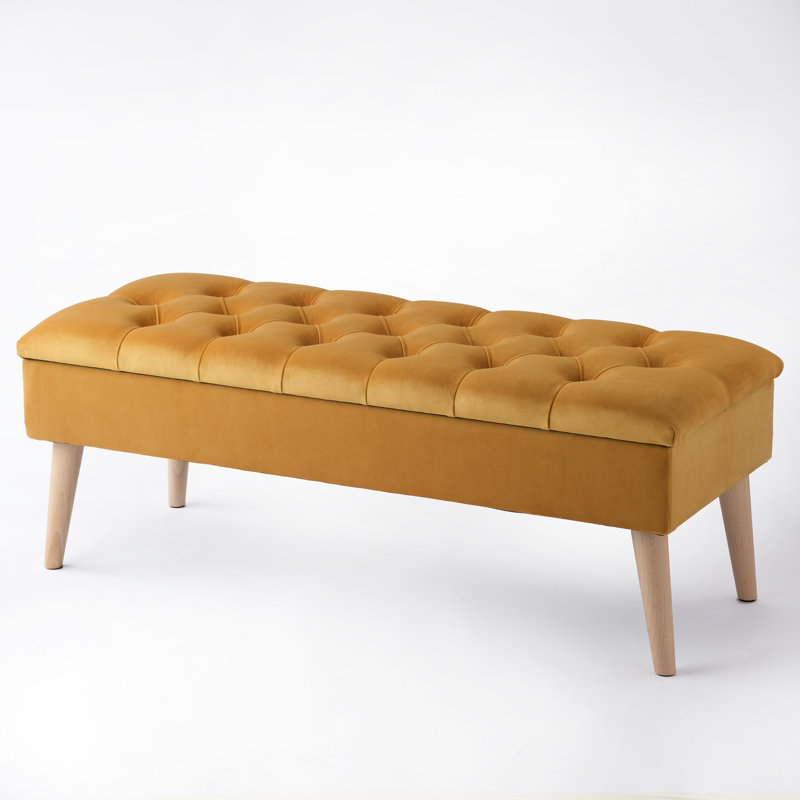 Thalassa Velvet Upholstered Storage Bench, Natural, H44 x W100 x D30cm, Orange