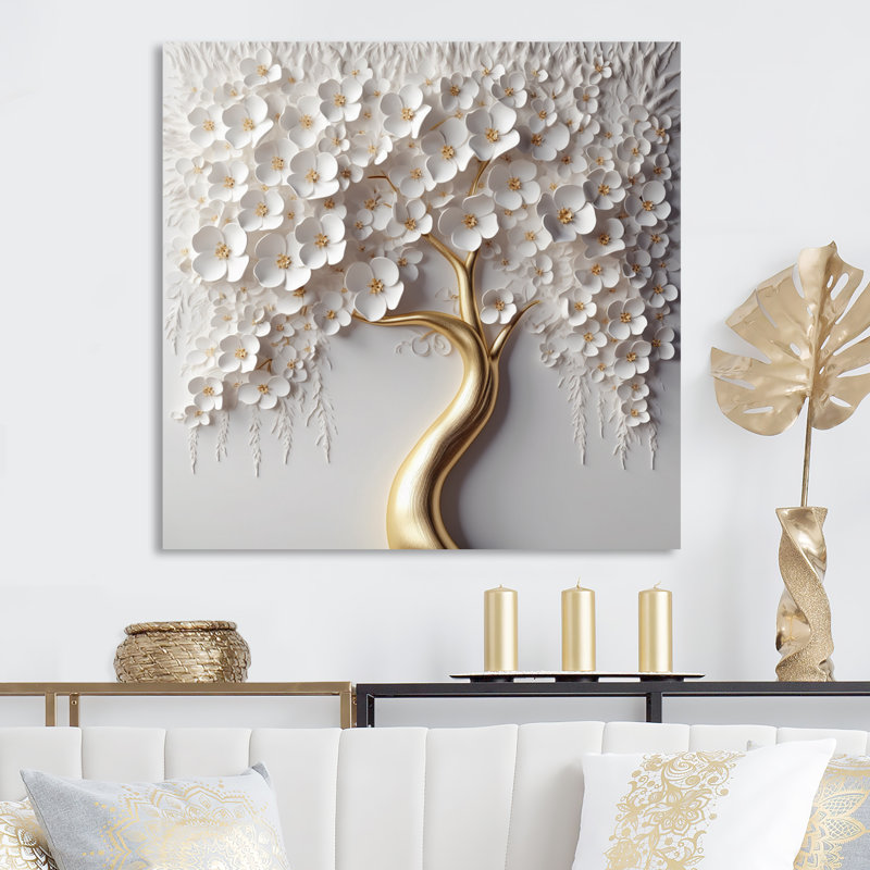 Arbre routinier, arbre d'orchidées blanches - Jardin des branches, H 30 po x l 30 po, Toile tendue, No Frame