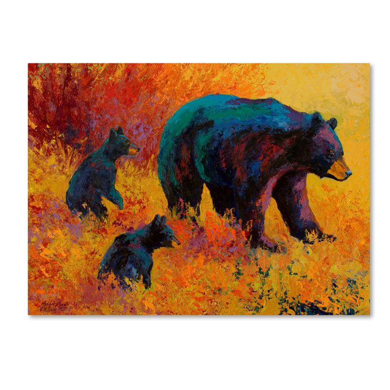 Art mural sur toile tendue - Marion Rose «Daily Rounds Black Bear», décoration murale pour le salon, la chambre à coucher ou le bureau - 35 x 47