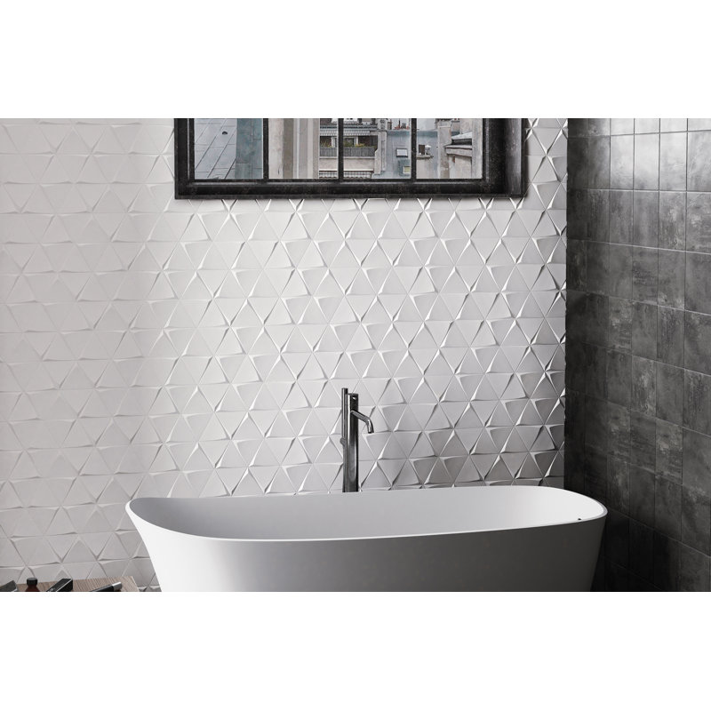 Triangolo 5" x 5" Ceramic Patterned Tile, Ivory