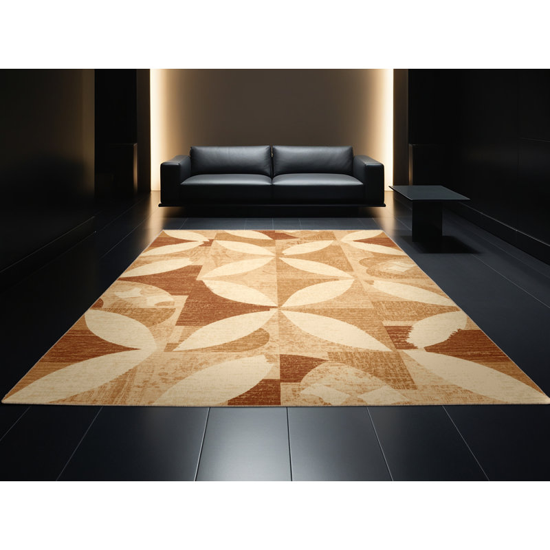Machine Washable Easton Arepas Global Inspired Block Print Rug in Brown – Beige Binding, 2x3