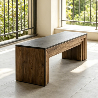 Wood Dining Bench with Two-Tone Black  Dark Walnut Finish, Farmhouse-Style Long Kitchen Seating for 3–4 Adults – Modern Rustic Accent for Entryway, B