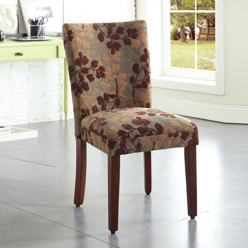 Carista Upholstered Parsons Dining Chair, Brown/Sage Patterned Chenille