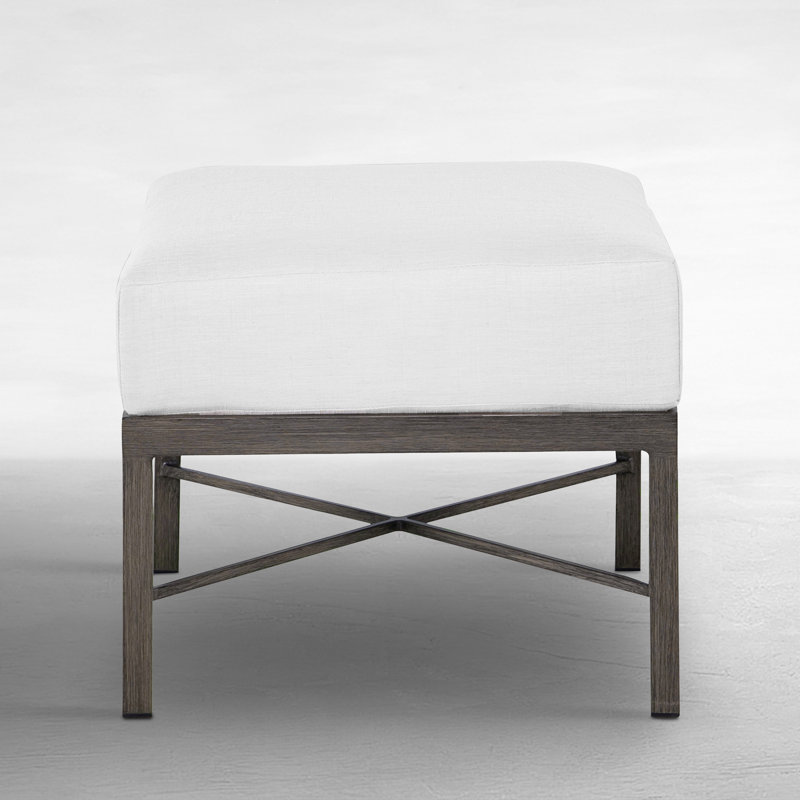 Monaco Outdoor Ottoman With Cushion, No Welt, Linen Forest, Slate Gray